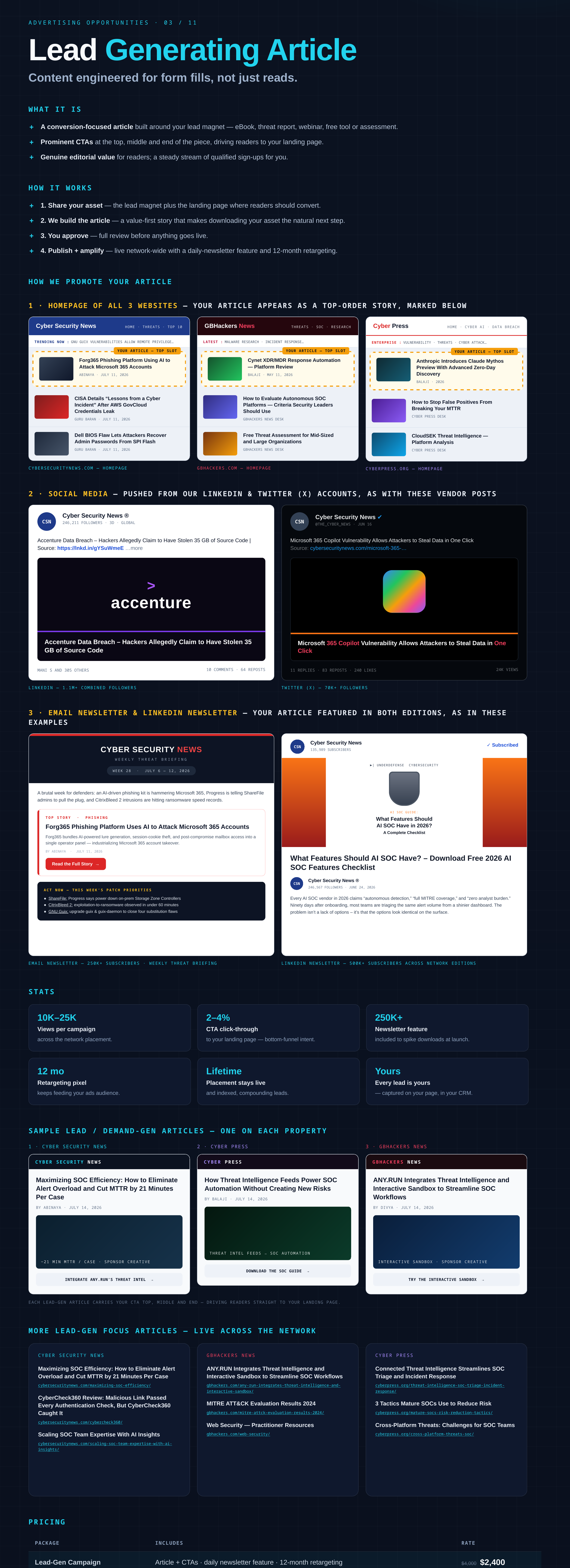 Lead Generating Article campaign placement example from the Cyber Works 2026 media kit